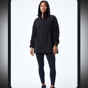 Fabletics Black Giana Jacket - Small | Smocked Sleeve Utility Parka